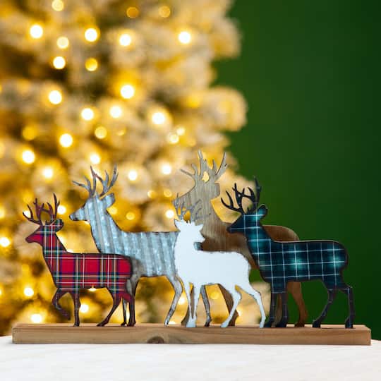 Glitzhome® 18" Galvanized Metal & Wooden Reindeer Table Décor